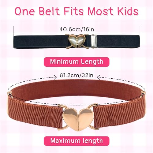 4 Pcs Kids Girls Belts, Adjustable Elastic Toddler Belt with Heart Shape Buckle, Kids Heart Belt for Boys Girls2