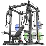 XGSW XINGESIWR Power Cage Multi-Function Squat Rack with Cable Crossover System,1800 LBS Capacity Power Rack with Weight Bench,for Home Gym (Black, L02 Power Cage+Weight Bench)