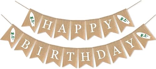 Cartel de feliz cumpleaños de tabla de surf