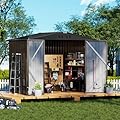 COMHOMA 8x6FT Shed Outdoor Storage Shed Metal,Lockable Doors Tool Sheds with Sloping Roof,Steel Garden Shed with Air Vent for Backyard,Patio,Lawn,Poolside(Brown)