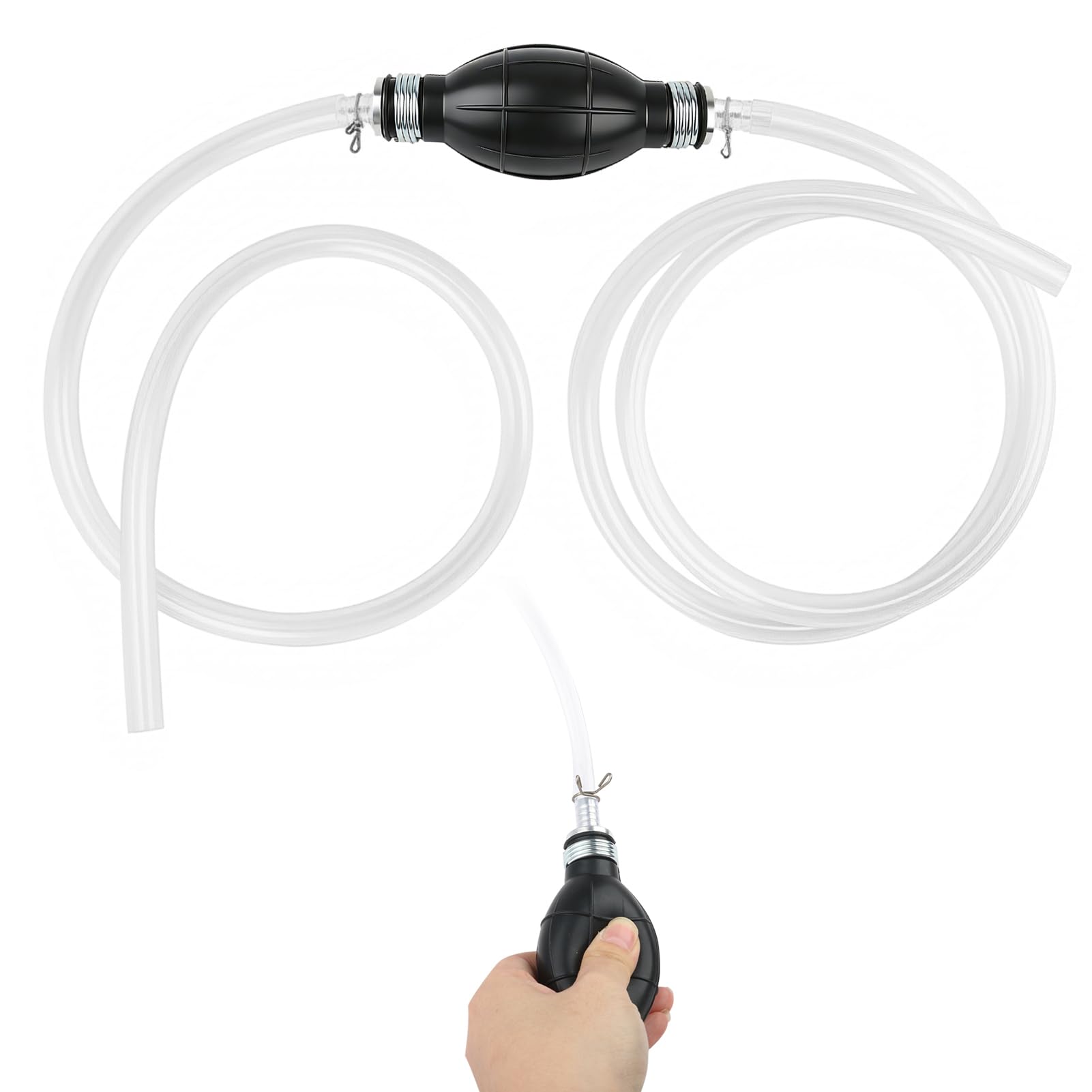 2.1m Syphon Pump Manual Hand Fuel Siphon Pump Kit Portable Water Pump with 2 PVC Hoses for Cars Fish Tanks Boats Gasoline Gas Petrol Extraction Oil Diesel Transfer (1.2m+0.8m Tube)