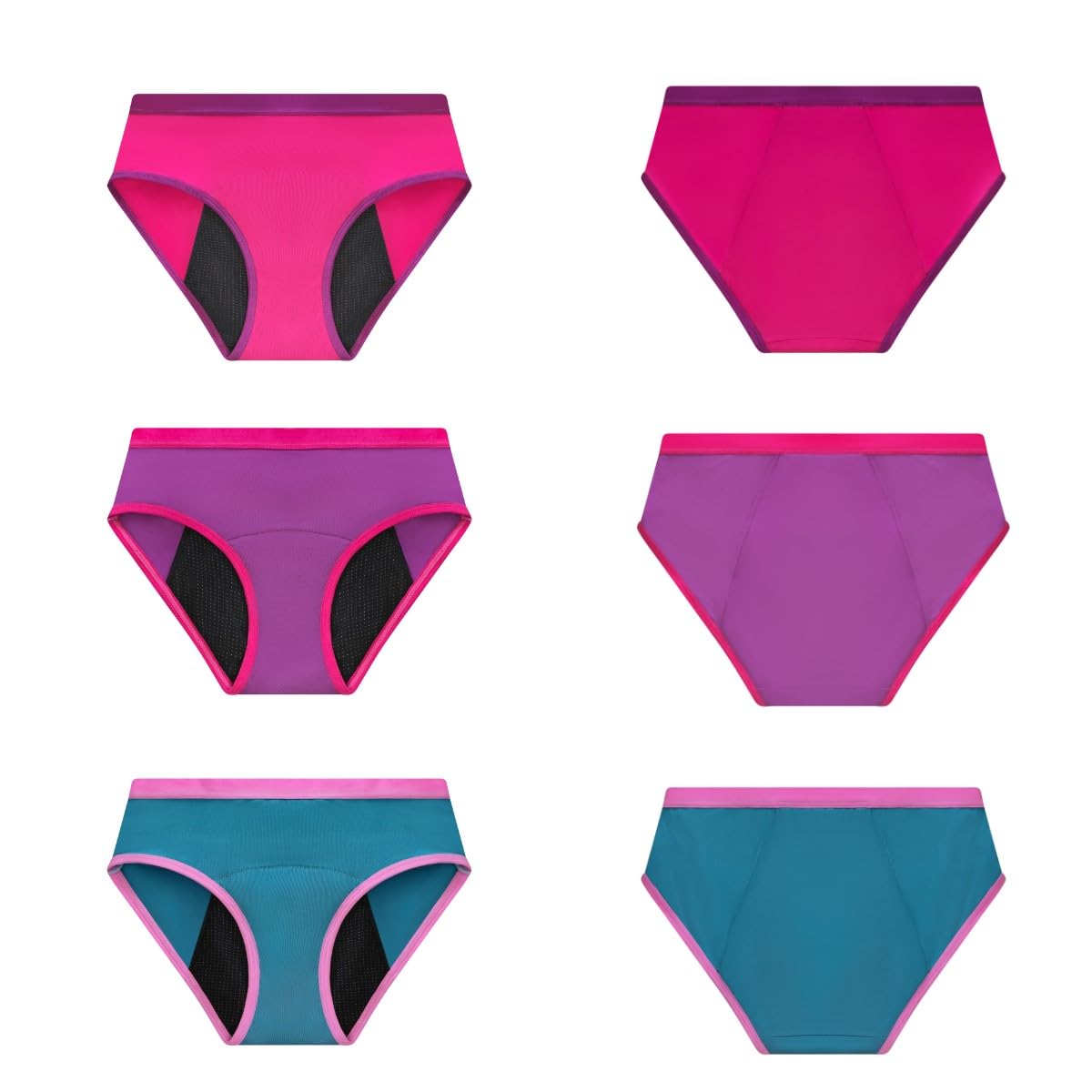 Lot 3 Culottes Menstruelles Adolescentes en Fibre de Bambou | Absorption Nid d'Abeille, Respirantes, Antibactériennes | Ultra absorbantes pour Flux Léger à Flux Très Abondant | Jeunes Filles et Ado