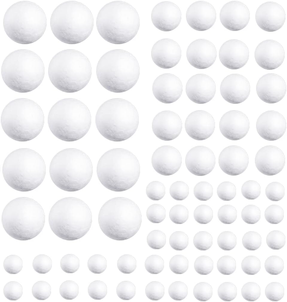 White Foam Balls, 4 Sizes Polystyrene Balls 80pcs Craft Foam Balls for School Project, Art Craft and DIY Christmas Decoration