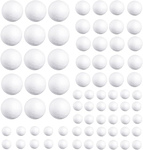 White Foam Balls, 4 Sizes Polystyrene Balls 80pcs Craft Foam Balls for School Project, Art Craft and DIY Christmas Decoration