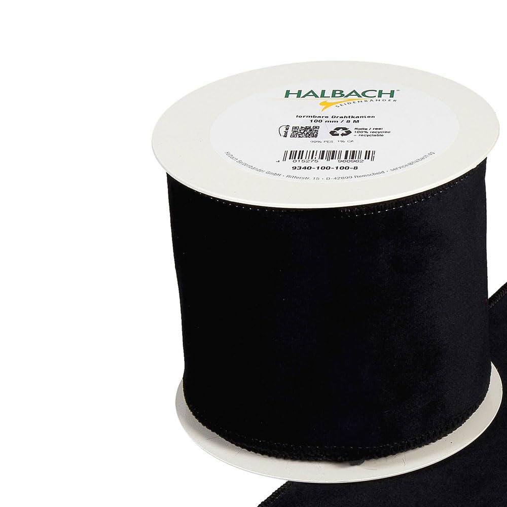 FloristryWarehouse Black Christmas Velvet Fabric Ribbon 100mm (4") Wide on 8m roll Wired Edge, 100mm x 8m