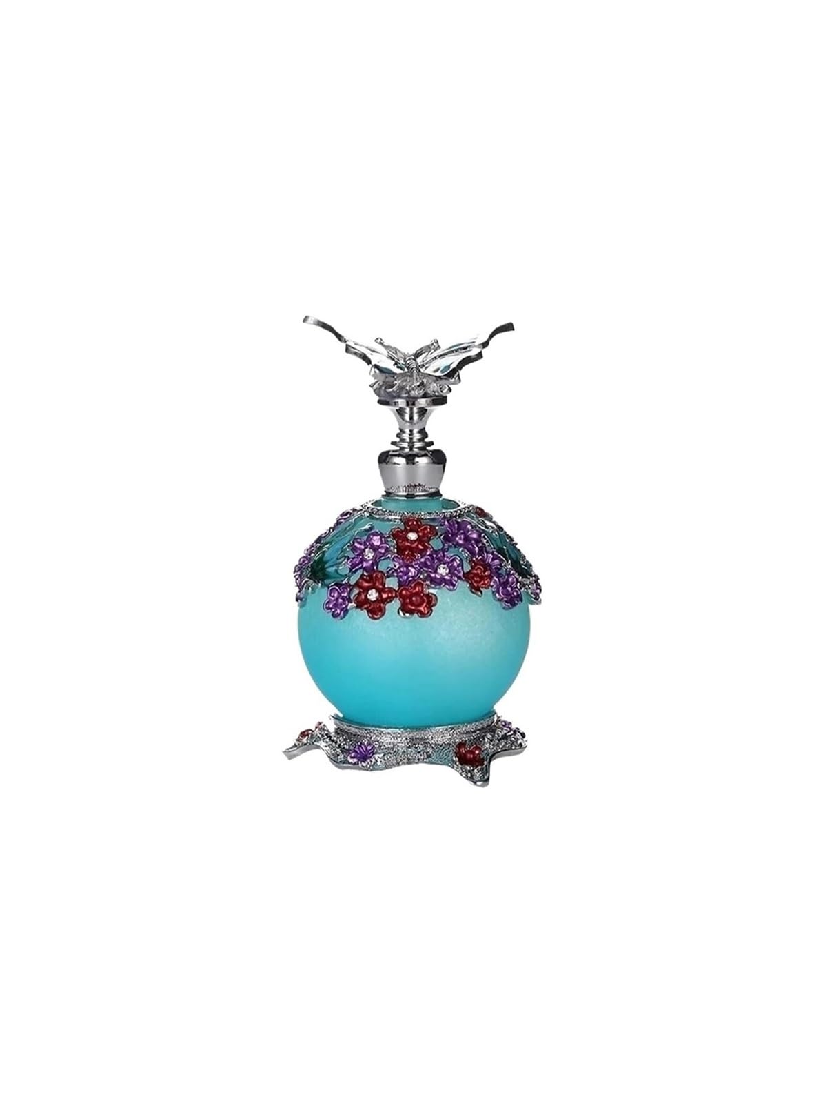 Flacon vaporisateur de parfum en verre bleu vintage 25 ml avec papillon décoratif