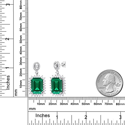 Gem Stone King Gemstone Birthstone Halo Dangle Earrings For Women | 925 Sterling Silver | Emerald Cut 14X10MM | Fine Jewelry Gifts for Her Mom Women Wife4