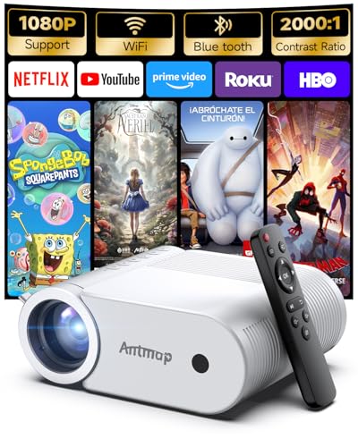 Mini Projector With WiFi and Bluetooth, 400 ANSI Portable Mini Projectors for iPhone, Native 1080P...