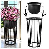 Blumenkübel Blumentopf Pflanztopf Rund Dekorativ Ständer Plastikständer (Schwarz, XXL Topf + XXL Ständer)