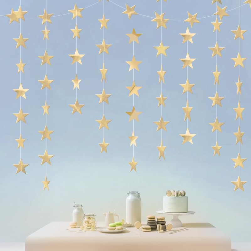 Image of Champagne Shining Star Hanging Garland Champagne Hanging Sparkling Star Streamer Glitter Bunting Banner Twinkle Backdrop for Wedding Baby Shower Birthday Xmas Decorations 40 Feet