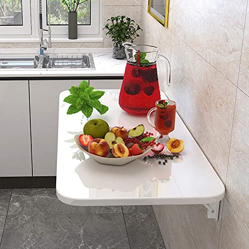 White Wall Mounted Floating Table,Folding Kitchen Dining Table Desk, White Drop-Leaf Wall Mounted Fold Down Table for Laundry Room,Kitchen,Dining,Bedroom,Bathroom,Balcony,70 * 50cm/28 * 20in