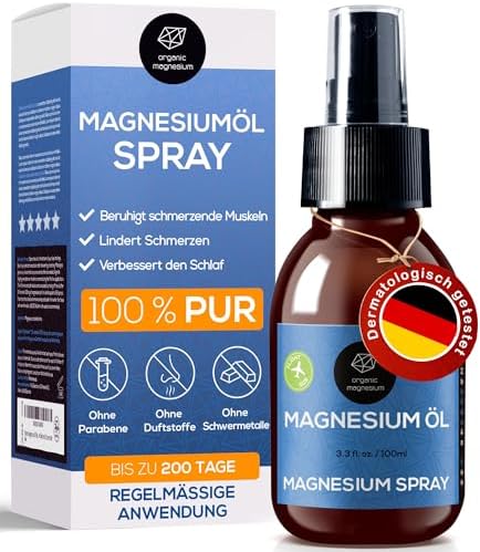 Ultra Pur MagnesiumÖl Spray 100ml - 100% Natürlich Reines Zechstein Öl | Perfekt für Sport & Muskel entspannung | Flüssig MagnesiumChlorid Oil Konzentrat