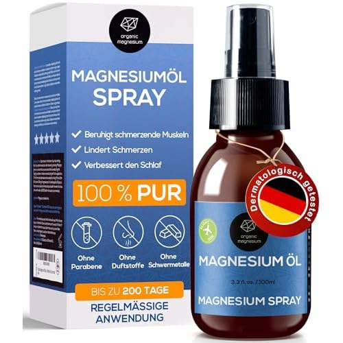 Ultra Pur MagnesiumÖl Spray 100ml - 100% Natürlich Reines Zechstein Öl von Organic Magnesium | Perfekt für Sport & Muskel entspannung | Flüssig MagnesiumChlorid Oil Konzentrat