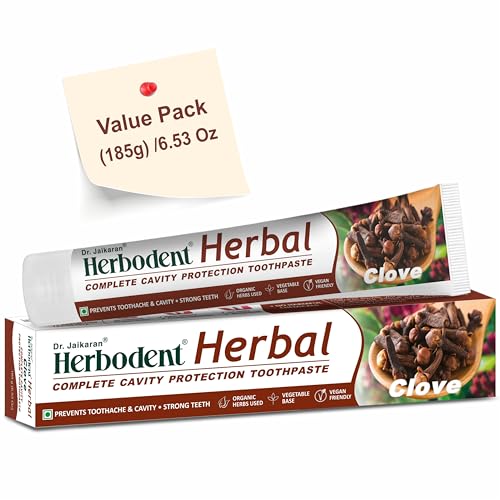 Herbodent Herbal Clove Toothpaste - 6.53oz/185g Pack of 1 | Natural Herbs - Clove Babool Bakul and More | Daily use Toothpaste