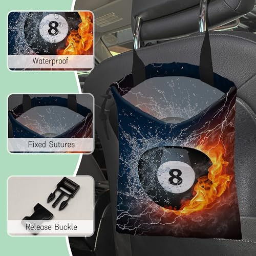 Image of Billiards Ball Car Garbage Bag,Waterproof Small Car Trash Bag Hanging Back of Seat,Drawstring Hanging Car Trash Bag with Adjustable Buckle for Car Accessories