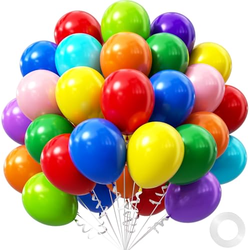 Image of Colorful Balloons 12 inch, Latex 50pcs Party Balloons | Red Dark Purple Orange Yellow Lime Green Light Blue Pink Balloons, Colorful Baby Shower, Birthday Party Decorations