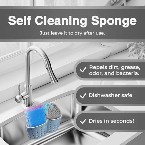 Image of Silicone Sponges for Dishes - 4 Pack Dual-Sided Dish Scrubber - Food Grade, BPA Free Silicone Sponge & Housecleaning