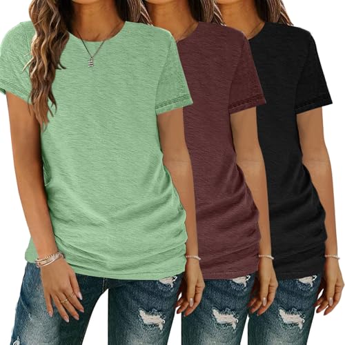 YGOODM T-Shirt Damen 3er Pack Kurzarm lang Basic Sommer T-Shirts, t-Shirts für Damen mit Rundhalsausschnitt