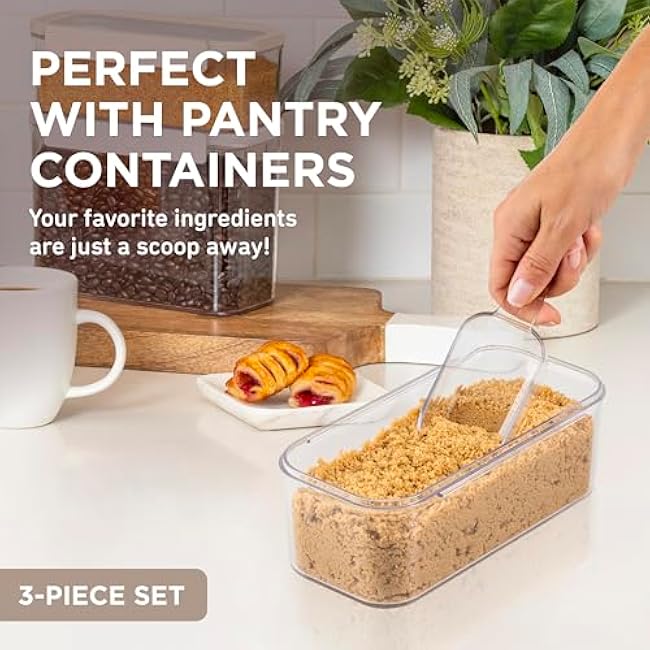 Bentgo Pantry - 3-Piece All Purpose Scoop Set, 1/2 Cup (4 oz) Spoon, Clear & Lightweight, Ideal for Scooping Flour, Sugar, Coffee, Candy, & More for Kitchen and Pantry Containers (Clear)