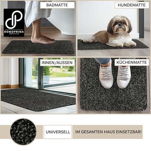 DOMOPRIMA® Fußmatte 60x40 cm Anthrazit – Waschbare Schmutzfangmatte aus Mikrofaser, rutschfest und extra saugstark, 7 mm flach, Türmatte für Eingang, Flur, Küche, Bad und Haustier