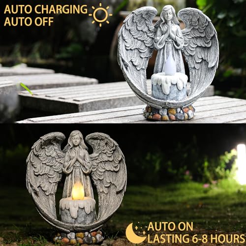 Yiosax Angel Garden Statues Outdoor Cemetery Decorations For Grave Take The Cross Praying Wings Angel Figurine Cemetery Lights Patio Lawn Yard Porch Decorations 10.24 Inch thumb #2