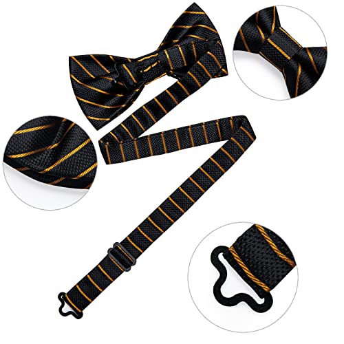 Image of DiBanGu Paisley Pre-Tied Bow Ties for Men Silk Adjustable Bowtie and Pocket Square Cufflinks for Wedding Party