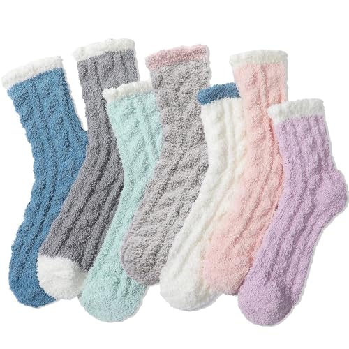 Image of Pleneal Fuzzy Socks - 7 Fluffy Cozy Slipper Socks, Womens Socks