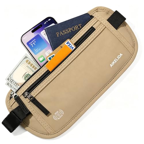 Image of Money Belt - Slim Passport Holder RFID Blocking Travel Wallet Undercover Fanny Packs for Women Men - Gold
