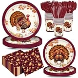 168pcs Thanksgiving Turkey Plates Napkins Party Supplies Fall Thanksgiving Paper Cups Disposable Tableware Set for Autumn Friendsgiving Party Decorations 24 Guests