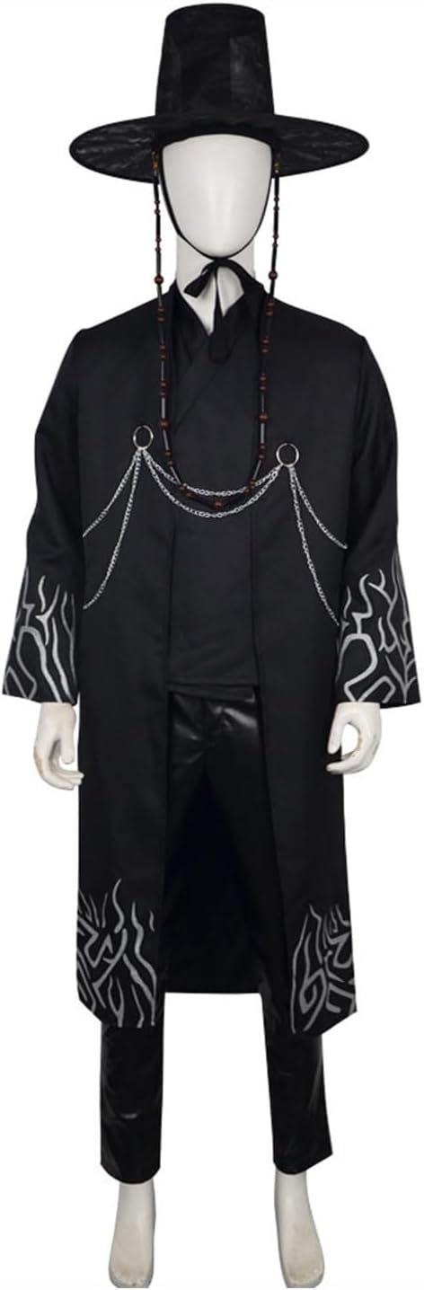 Men Cosplay Costume Mens Cosplay Black Coat Pants Hat Set Anime Halloween Outfits