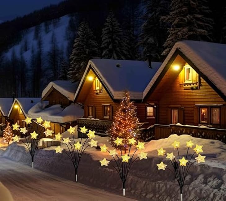 Solar Garden Lights, Christmas Star Pathway Lights, Outdoor Decorations Star Lights, Solar Swaying Lights, Firefly Lights for Patio Pathway Outdoor Decor, Big Bulb Solar Swaying Lights(4pack Star)