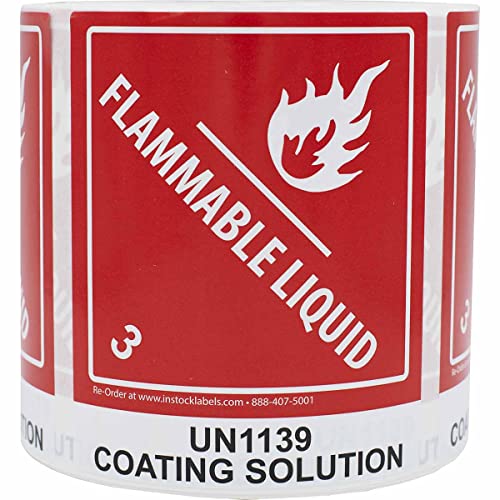 UN1139 Coating Solution Paint Flammable Liquid Hazard Class 3 Pre-Printed Labels, 4 x 4.75