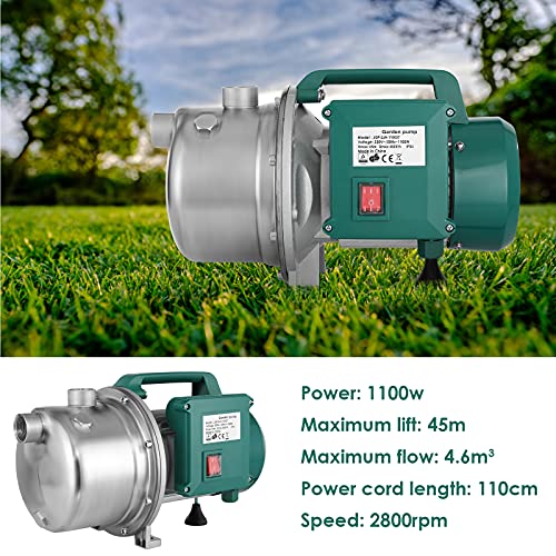 Tuinpomp (1100 W, 4600 l/h max. 45 m debiet, roestvrijstalen behuizing, overbelastingsschakelaar, met automatische functie en droogloopbeveiliging, voor zwembad) - Image 5