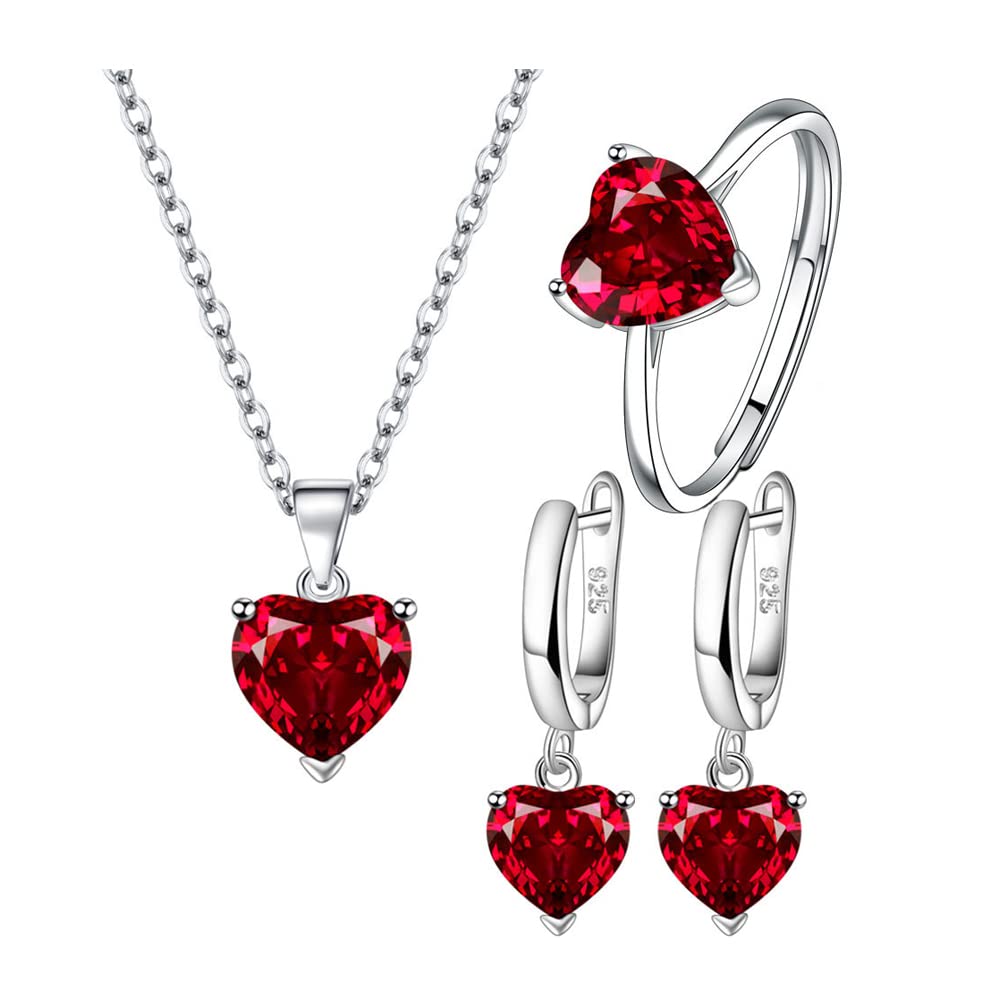 TTPSRY Pendientes de plata Conjunto Aretes Anillos Collar Corazón Pendiente con Cubic Zirconia Brillantes Regalo para la Fiesta de Bodas
