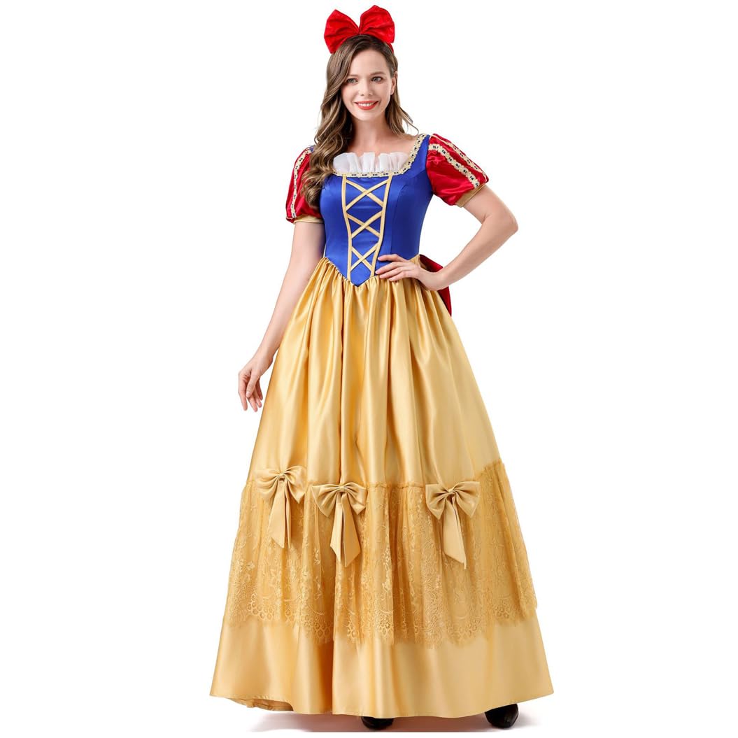 Kostium Królewny Śnieżki dla dorosłych kobiet strój księżniczki z bajki idealny na cosplay karnawał i Halloween
