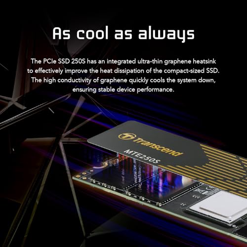 Image of Transcend 4TB MTE250S NVMe Internal Gaming SSD Solid State Drive - Gen4x4 PCIe, M.2 2280 with Graphene Heatsink, Compatible with PS5, Up to 7,500MB /s - TS4TMTE250S