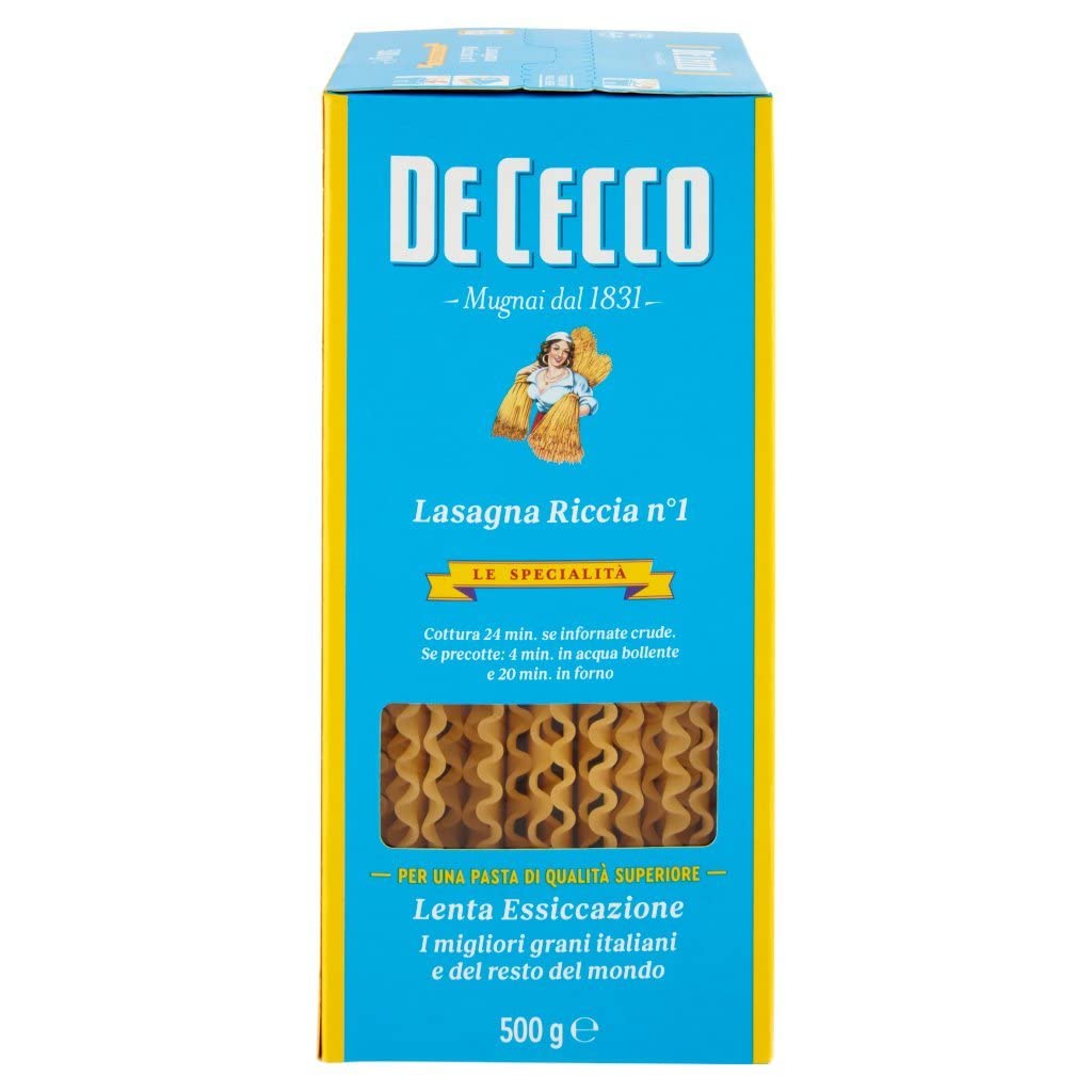 Italian Gourmet Lasagna Larga Doppia Riccia n 1 Pasta Nudeln 20 x 500g | Breite gewellte Blätter, sfoglia ruvida, ideal für Ofengerichte e ricette al, Gesamtnettogewicht 10 kg + Kostenlos Polpa 400g