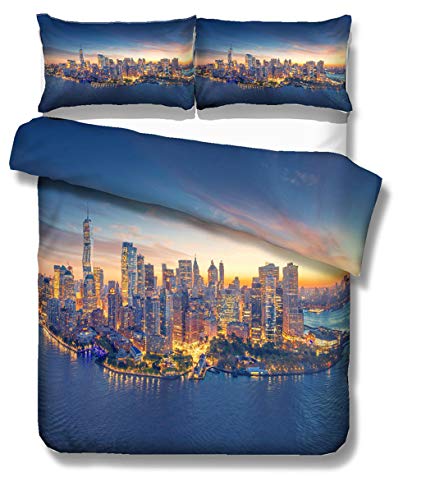 Sticker Superb Moderne Ville 3D Housse de Couette Royaume-Uni New York Londres États-Unis Los Angeles Philadelphie Chicago Beau Paysage de la Ville Parures de Lit, King (New York, 220_x_240_cm)