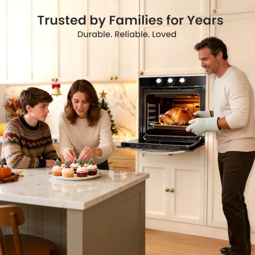 Image of VIKIO HOME Single Wall Oven 24 inch, 2.83 Cu.Ft-80L with 8 Functions Built-in Electric Ovens, 240V, 3220W Fast Preheat, Mechanical Knob Control for Easy Cooking