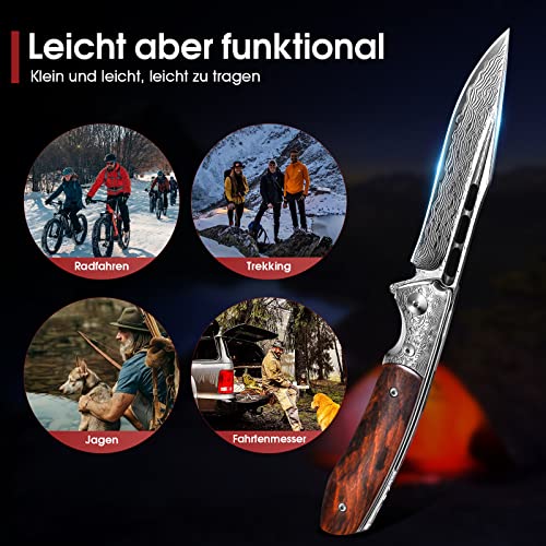 Japaknives Damast Taschenmesser Outdoor - Handgeschmiedet 67 Schichten 8 cm – Ansicht 3