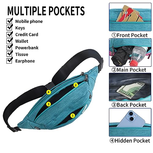Bauchtasche Gürteltasche mit Einem 30 cm Verlängerten Gürtel Damen und Herren Bauchtasche Geeignet für Reise Sport Running und Alle Outdoor Aktivitäten Hüfttasche Damen Herren Sport (Blaugrün)