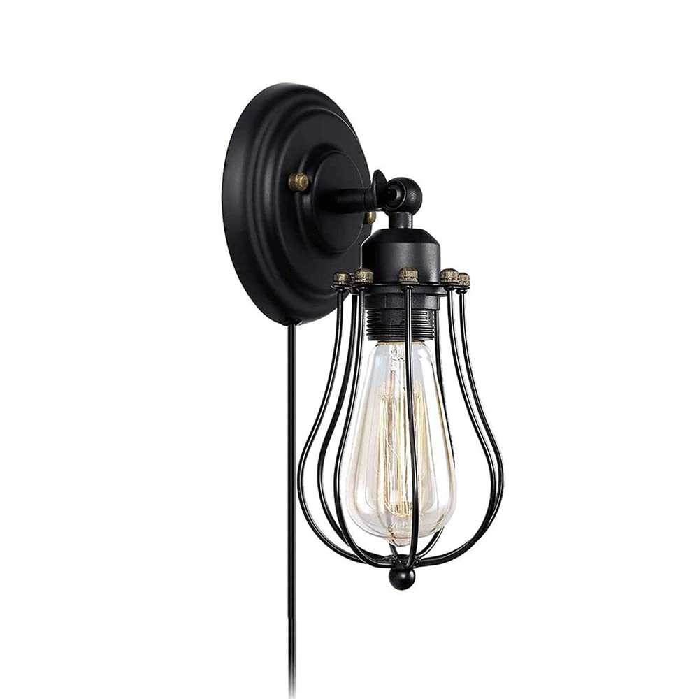 Apliques de Pared para Interiores, Estilo Retro Industrial en Color Negro, con conexión Sencilla Mediante Cable, Ideales para la decoración de Interiores en dormitorios, mesitas de Noche, ga