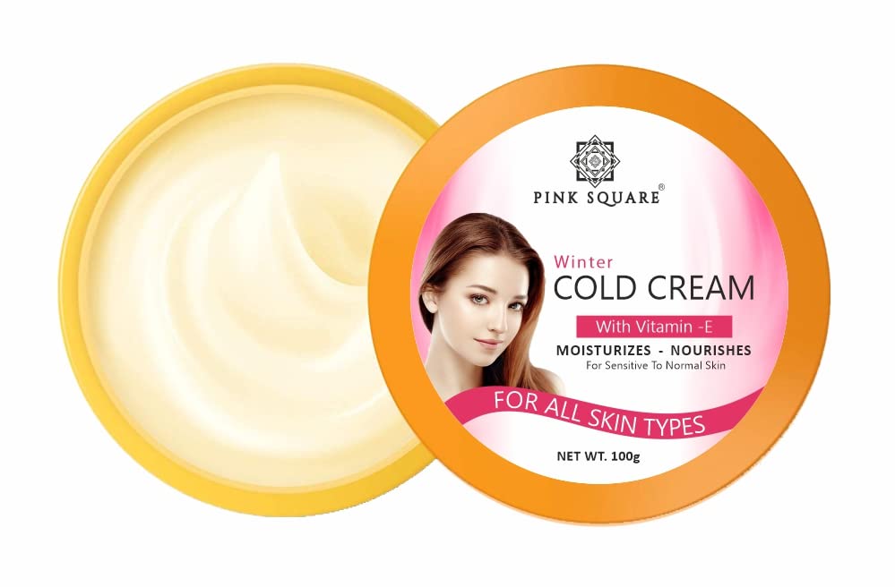 Pink Square Light Moisturizing Cold Cream Non-Sticky Nourishing Cold Cream with Olive Oil & Vitamin E for winter | 24Hr Moisture Lock for Dry Skin Pack of 1 of 100 Grams