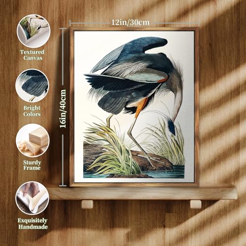 crmotu Bird Framed Wall Art, Blue Heron Vintage Decor Paintings, Nature Animal Canvas Art Prints, Still Life Aesthetic Pictures Wall Decor Living Room Bedroom Bathroom Farmhouse Cottage, 12x16inch
