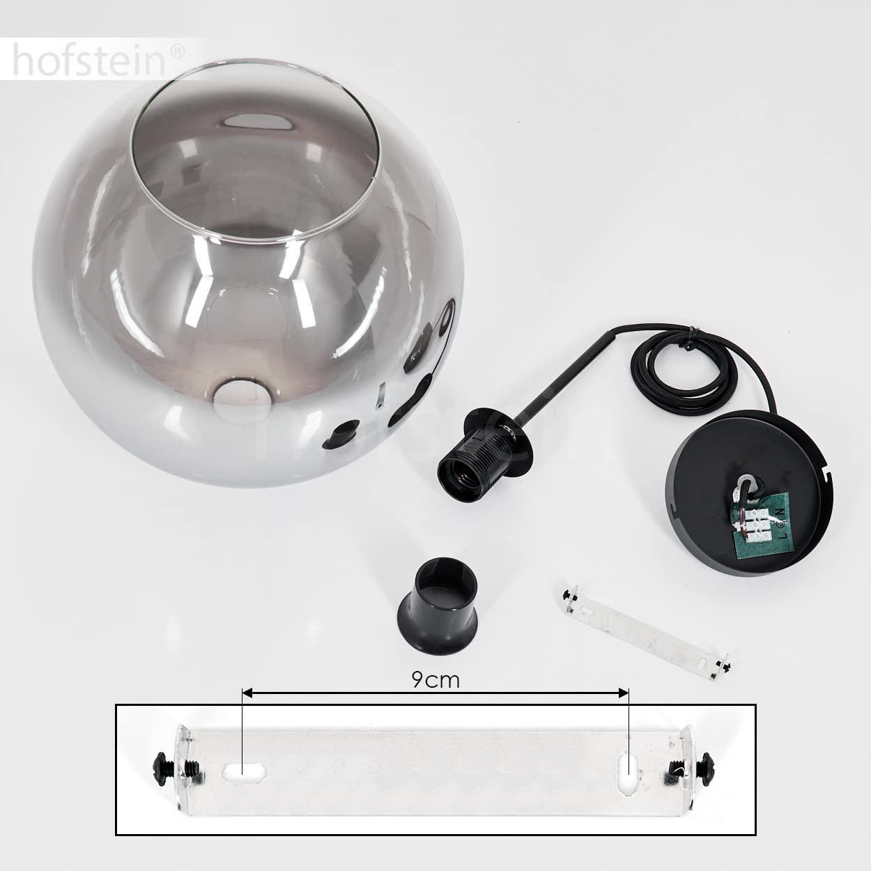 Lampe à Suspendre Koyoto, En Métal/verre En Noir/fumée/clair