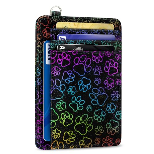 Image of Yonlevres Dog Paw Credit Card Holder Slim RFID Wallet Women Small Travel | Front Pocket, Handy, RFID Blocking, Woman Girls Ladies Gifts, D-ring for Keychain,Thin Mini Card Case, ID Window, PU Leather