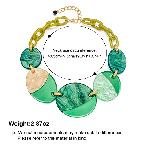 Multi Green Acrylic Collar Necklace For Women Bohemia Chunky Link Necklaces Adjustable Geometry Acrylic Pendant Necklace Fashion Beach Jewelry For Women Girls #TOP3