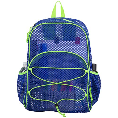 Eastsport Mesh Backpack Heavy Duty See-Through Semi-Transparent With Bungee For Adults, College, Beach, Sporting Events, And Travel - Indigo W/Lime Green #TOP4
