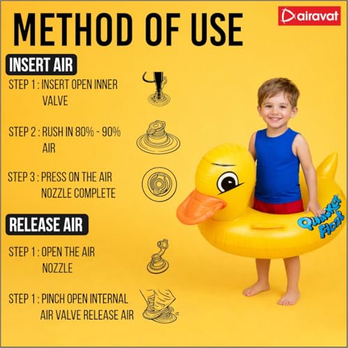 Image of Airavat Floats for Pool, Inflatable Pool Floats Swimming Ring, Swimming Float for Junior, Inflatable Floater, Water Float for Kids Swimming Pool Beach Summer Water Float Party Outdoor (Yellow Duck)