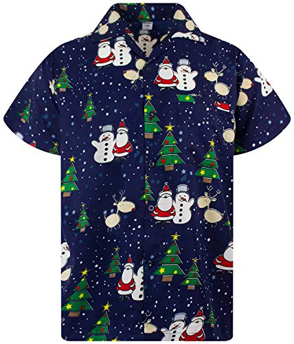 King Kameha Funky Hawaii overhemd, korte mouwen, voorzak, voor vrije tijd met rendier- en kerstman-opdruk - Image 3